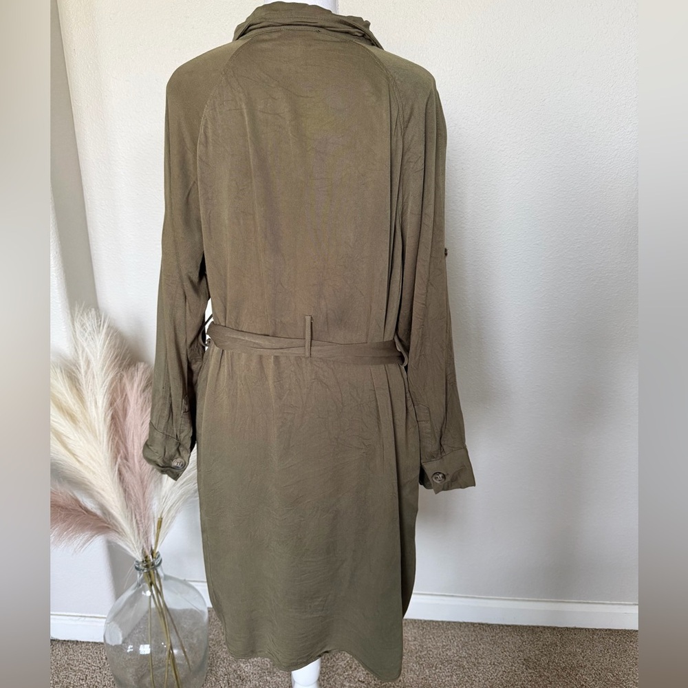 100% Cotton Olive Green Belted Shirt Dress - Picture 7 of 14